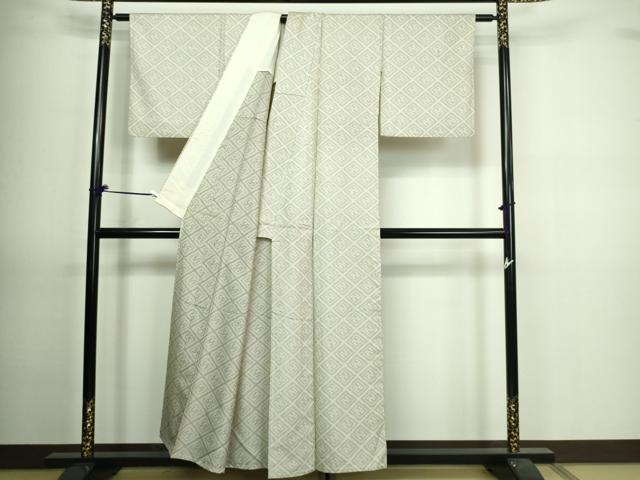 平和屋着物▽上質な紬 単衣 菱文 正絹 逸品 DAAV9724sf