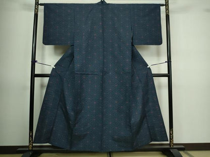 平和屋着物▽上質な紬 単衣 麻の葉文様 正絹 逸品 DAAV9725sf