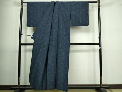 平和屋着物▽上質な紬 単衣 麻の葉文様 正絹 逸品 DAAV9725sf