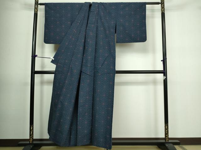 平和屋着物▽上質な紬 単衣 麻の葉文様 正絹 逸品 DAAV9725sf