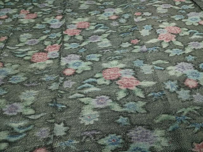 平和屋着物▽上質な紬 単衣 草花文 正絹 逸品 DAAV9727sf