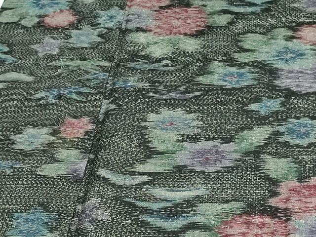 平和屋着物▽上質な紬 単衣 草花文 正絹 逸品 DAAV9727sf