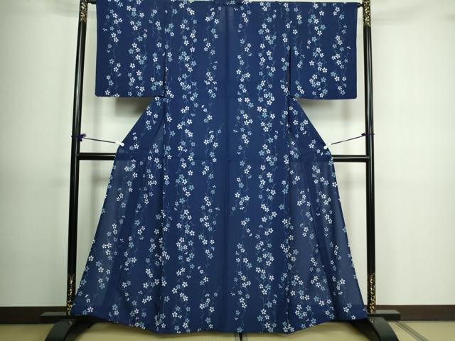 平和屋着物▽小紋 単衣 枝垂桜文 洗える着物 DAAV9728sf