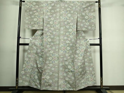 平和屋着物▽上質な紬 単衣 舞花文 正絹 逸品 DAAV9729sf