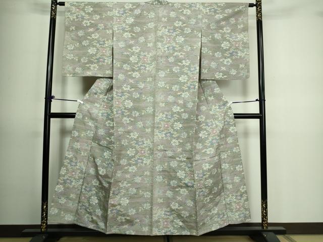 平和屋着物▽上質な紬 単衣 舞花文 正絹 逸品 DAAV9729sf