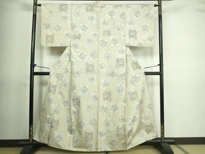 平和屋着物▽上質な紬 単衣 花蝶文 正絹 逸品 DAAV9730sf