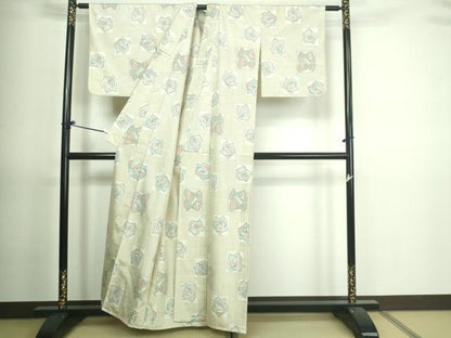 平和屋着物▽上質な紬 単衣 花蝶文 正絹 逸品 DAAV9730sf