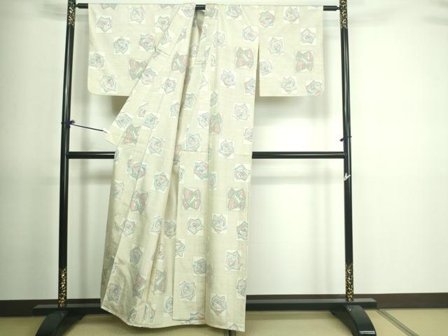 平和屋着物▽上質な紬 単衣 花蝶文 正絹 逸品 DAAV9730sf