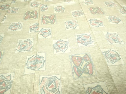 平和屋着物▽上質な紬 単衣 花蝶文 正絹 逸品 DAAV9730sf
