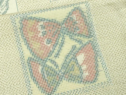 平和屋着物▽上質な紬 単衣 花蝶文 正絹 逸品 DAAV9730sf
