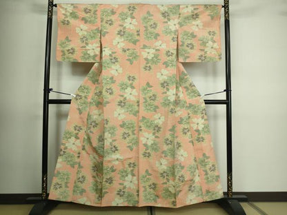 平和屋着物▽上質な紬　単衣　舞花文　正絹　逸品　DAAV9731sf