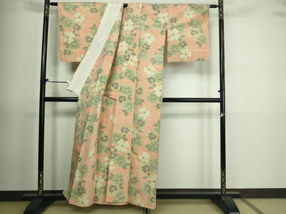 平和屋着物▽上質な紬　単衣　舞花文　正絹　逸品　DAAV9731sf