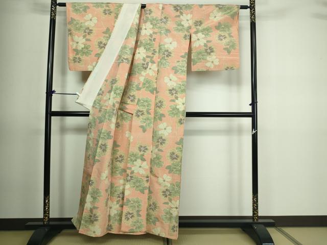 平和屋着物▽上質な紬　単衣　舞花文　正絹　逸品　DAAV9731sf