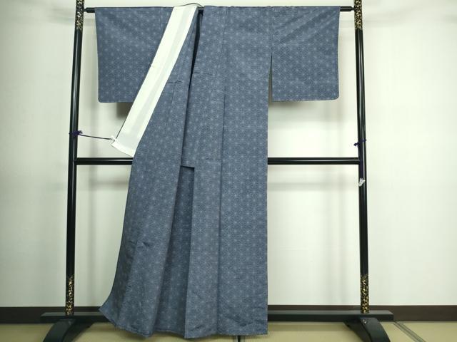 平和屋着物▽上質な紬 単衣 麻の葉文様 正絹 逸品 未使用 DAAV9741sf