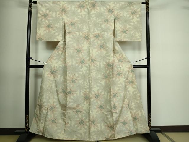 平和屋着物▽上質な紬　単衣　舞花文　正絹　逸品　DAAV9742sf
