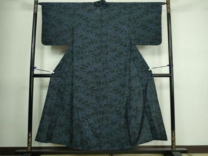 平和屋着物▽上質な紬 単衣 笹の葉文 正絹 逸品 DAAV9745sf