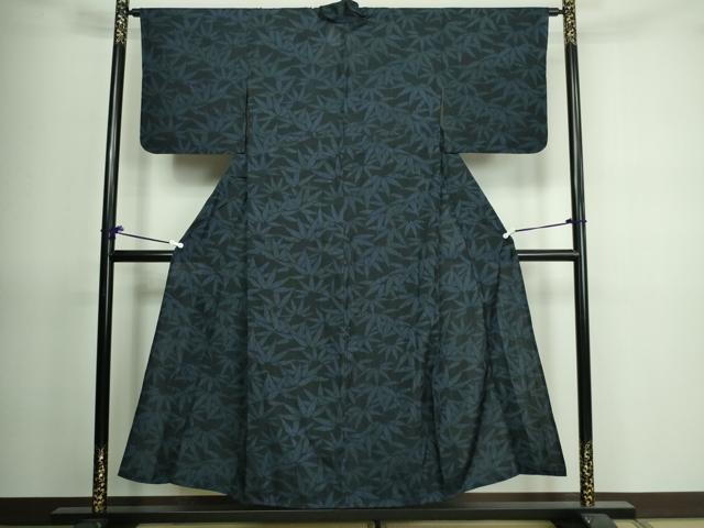 平和屋着物▽上質な紬 単衣 笹の葉文 正絹 逸品 DAAV9745sf