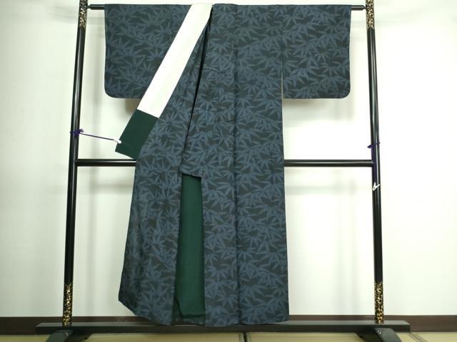 平和屋着物▽上質な紬 単衣 笹の葉文 正絹 逸品 DAAV9745sf