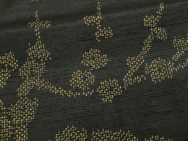 平和屋着物▽上質な紬 単衣 枝梅文 黒地 正絹 逸品 DAAV9747sf