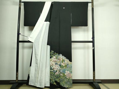 平和屋着物▽豪華黒留袖 単衣 友禅 作家物 風景草花文 正絹 逸品 DAAV9750sf