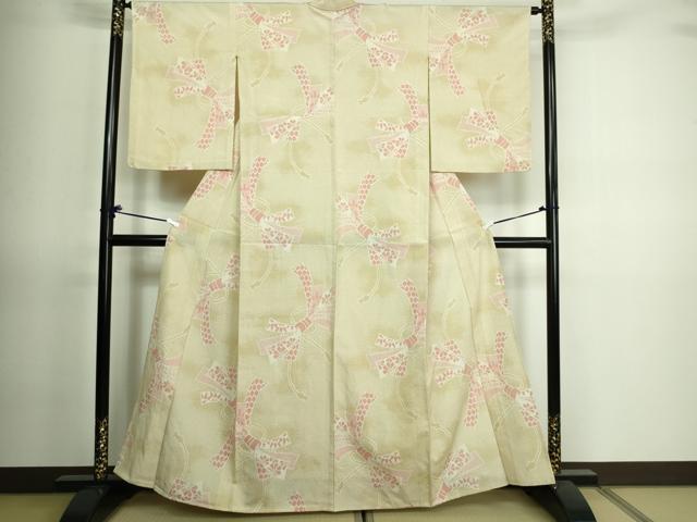 平和屋着物▽本塩沢 単衣 結び紐花文 正絹 逸品 DAAV9751sf