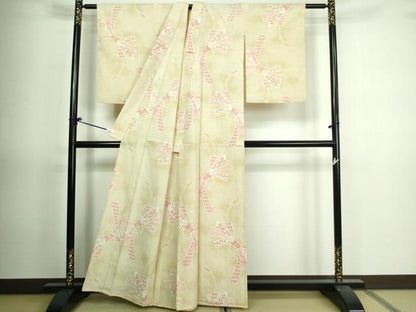 平和屋着物▽本塩沢 単衣 結び紐花文 正絹 逸品 DAAV9751sf
