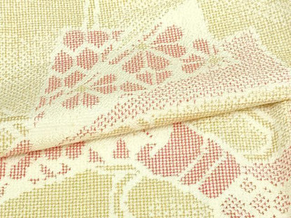 平和屋着物▽本塩沢 単衣 結び紐花文 正絹 逸品 DAAV9751sf