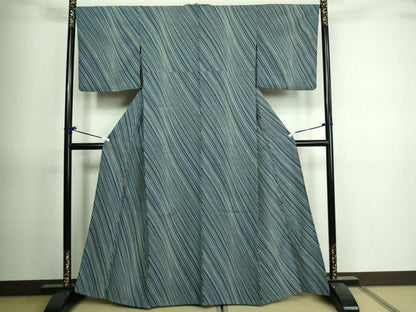 平和屋着物▽小紋 単衣 斜縞 洗える着物 DAAV9752sf