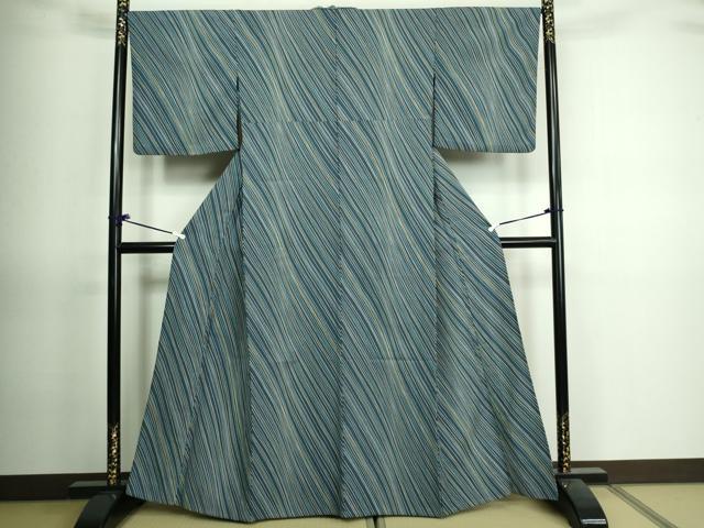平和屋着物▽小紋 単衣 斜縞 洗える着物 DAAV9752sf