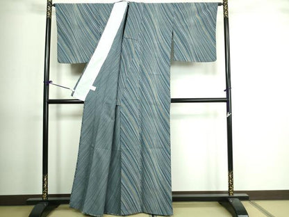 平和屋着物▽小紋 単衣 斜縞 洗える着物 DAAV9752sf