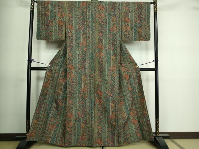 平和屋着物▽小紋 単衣 鳳凰更紗花文 洗える着物 DAAV9753sf