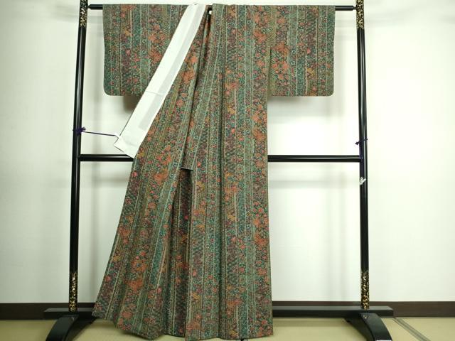 平和屋着物▽小紋 単衣 鳳凰更紗花文 洗える着物 DAAV9753sf