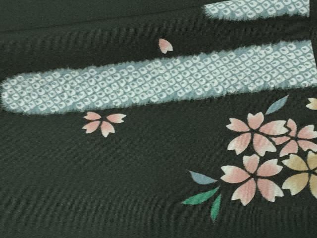 平和屋着物▽小紋　単衣　霞草花文　黒地　洗える着物　DAAV9754sf