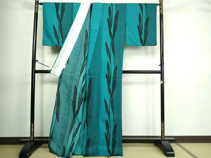 平和屋着物▽小紋 単衣 草葉文 洗える着物 DAAV9755sf