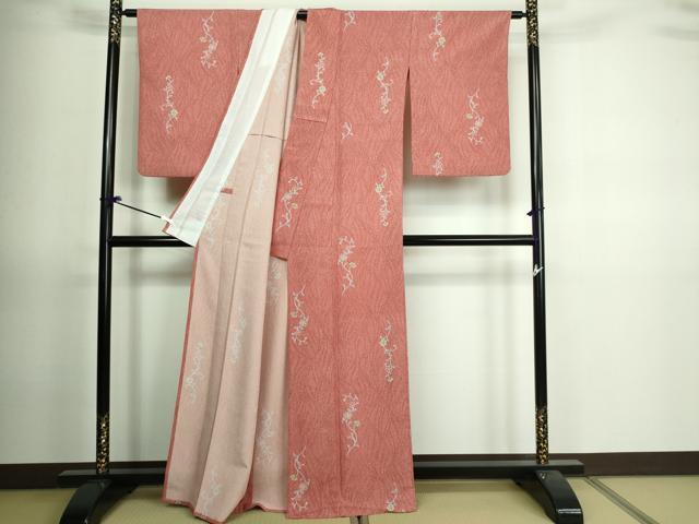 平和屋着物▽小紋 単衣 草花文 洗える着物 DAAV9757sf