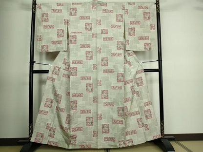平和屋着物▽上質な紬 単衣 草花文 正絹 逸品 DAAV9763sf