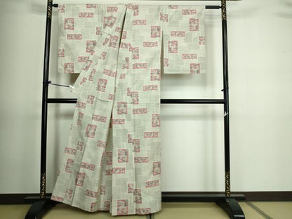 平和屋着物▽上質な紬 単衣 草花文 正絹 逸品 DAAV9763sf