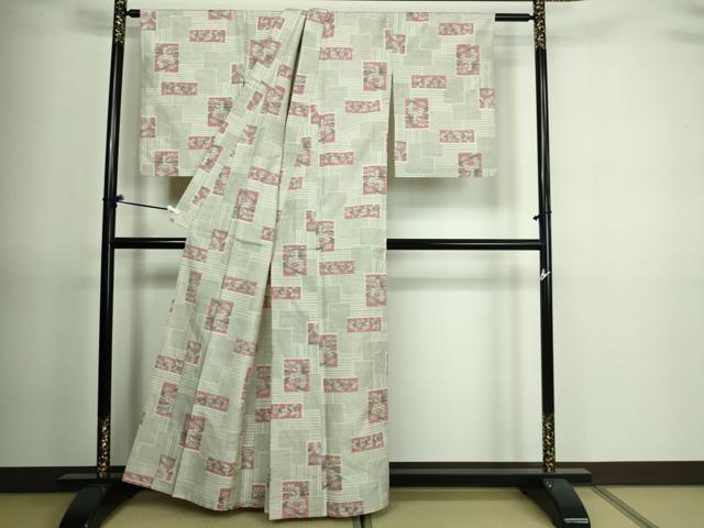 平和屋着物▽上質な紬 単衣 草花文 正絹 逸品 DAAV9763sf