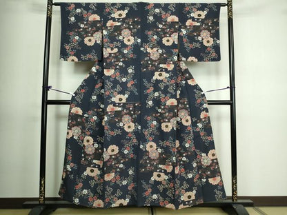 平和屋着物▽上質な小紋 単衣 花唐草文 金彩 反端付き 正絹 逸品 DAAV9765sf