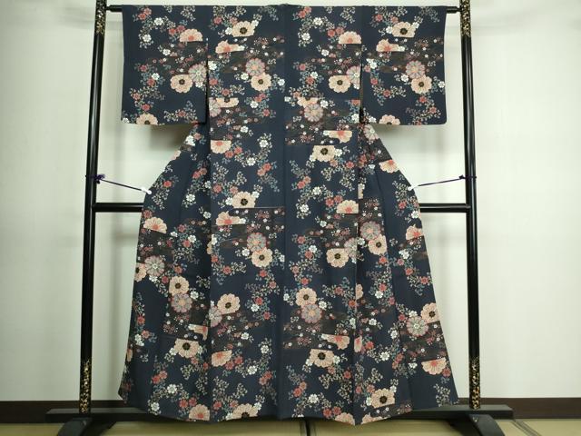 平和屋着物▽上質な小紋 単衣 花唐草文 金彩 反端付き 正絹 逸品 DAAV9765sf