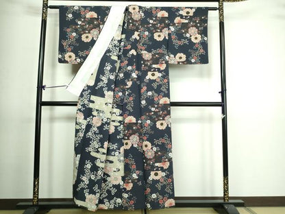 平和屋着物▽上質な小紋 単衣 花唐草文 金彩 反端付き 正絹 逸品 DAAV9765sf