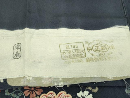 平和屋着物▽上質な小紋 単衣 花唐草文 金彩 反端付き 正絹 逸品 DAAV9765sf