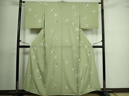 平和屋着物▽小紋 単衣 草花文 洗える着物 DAAV9766sf