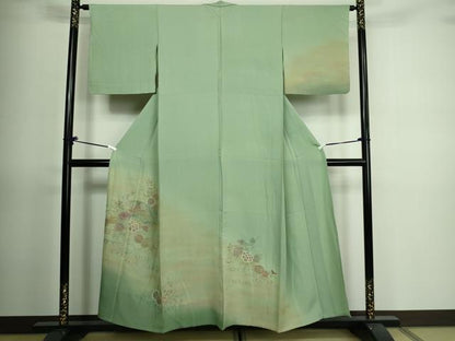 平和屋着物▽中国三大刺繍　汕頭刺繍　スワトウ刺繍　総刺繍　訪問着　単衣　流水草花文　暈し染め　正絹　逸品　DAAV9768sf