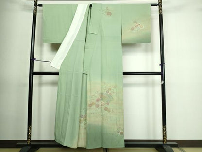 平和屋着物▽中国三大刺繍　汕頭刺繍　スワトウ刺繍　総刺繍　訪問着　単衣　流水草花文　暈し染め　正絹　逸品　DAAV9768sf