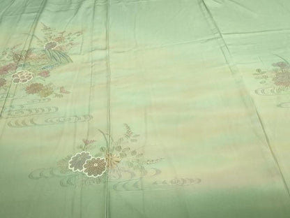 平和屋着物▽中国三大刺繍　汕頭刺繍　スワトウ刺繍　総刺繍　訪問着　単衣　流水草花文　暈し染め　正絹　逸品　DAAV9768sf