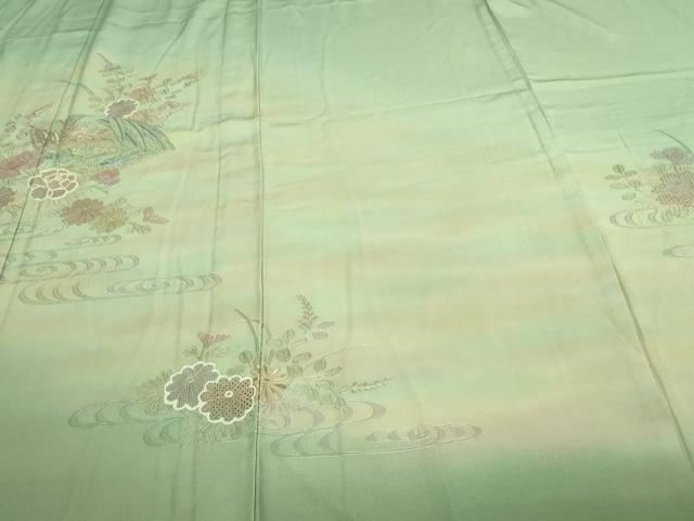 平和屋着物▽中国三大刺繍　汕頭刺繍　スワトウ刺繍　総刺繍　訪問着　単衣　流水草花文　暈し染め　正絹　逸品　DAAV9768sf