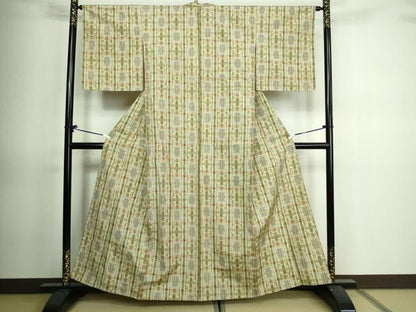 平和屋着物▽上質な紬 単衣 亀甲花文 正絹 逸品 未使用 DAAV9772sf