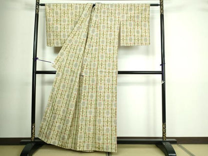 平和屋着物▽上質な紬 単衣 亀甲花文 正絹 逸品 未使用 DAAV9772sf