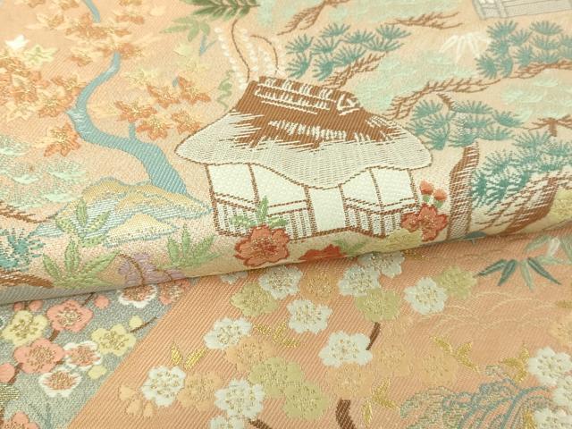 平和屋着物▼六通柄袋帯 唐織 風景草花文 金糸 正絹 逸品 DAAV9790sf
